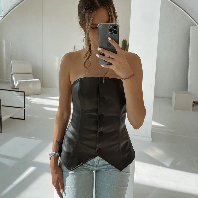 Julien black leather top