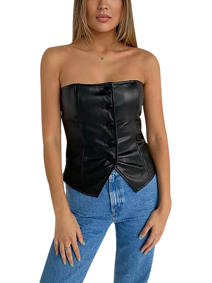 Julien black leather top